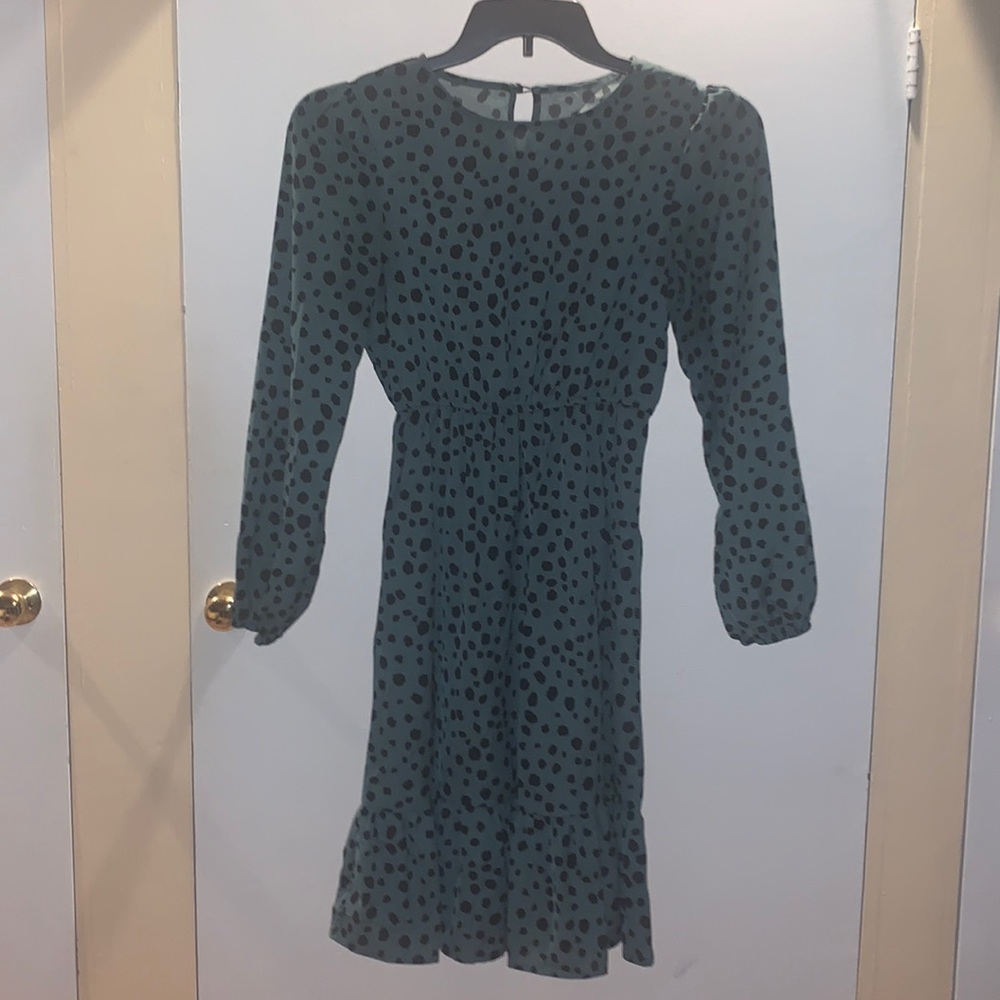 Shein, XS, green and black Dalmatian print dress